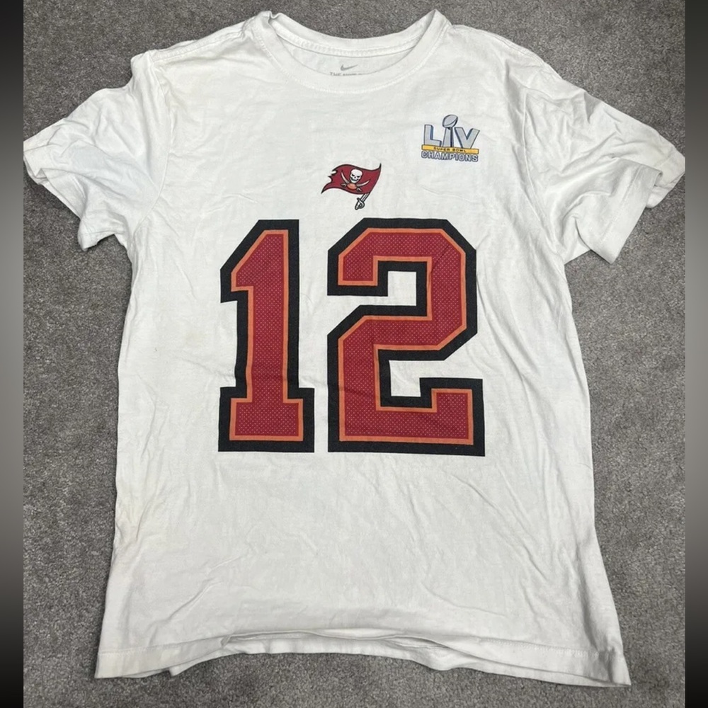 The Nike Tee Tom Brady 12 Tampa Bay Buccaneers Super Bowl LIV T Shirt White L